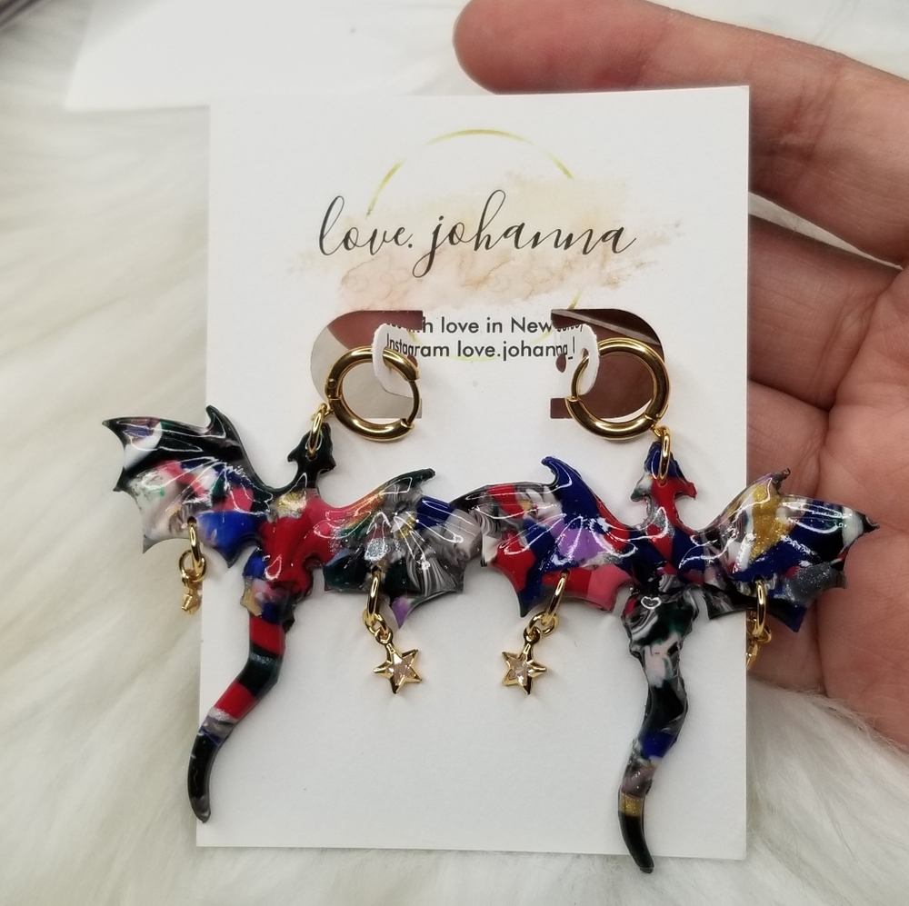 Handcrafted polymer clay dragon EARRINGS on STAINLESS steel post